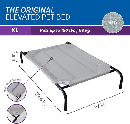Coolaroo Original Elevated Dog Bed - Breathable Off-The-Ground Pet Bed with Cooling Fabric, Joint Relief & Moisture-Resistant Fabric, 100% Recyclable, Easy Clean, Gray, Extra Large