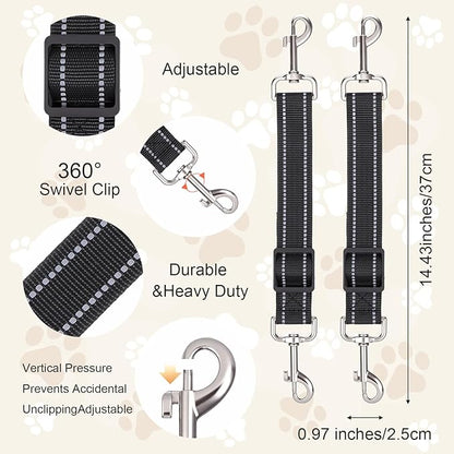 ElevateTech 2Pcs Dog Collar Safety Clip Adjustable Double Ended Backup Clasp Leash Connector Gentle Leader for Dogs Suitable Dog Harness Small Dogs Collar Walking Running Training Travel (Black)