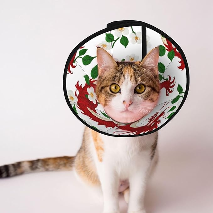 Durable Pet Recovery Neck Collar Floral Chinese Japanese Dragon Flower, Soft Dog Cones for Large Medium Small Dogs, Adjustable and Protective, Stop Licking