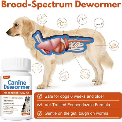 Canine Dewormer (Fenbendazole) for Roundworms, Hookworms, Tapeworms & Whipworms, 6 Chewable Tablets