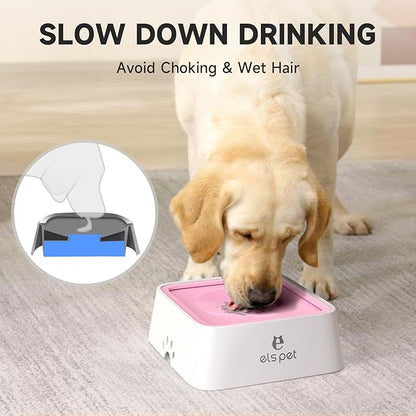 ELS PET No Spill Dog & Cat Bowl - 70oz/2L Large Capacity Travel Water Dispenser (Pink)
