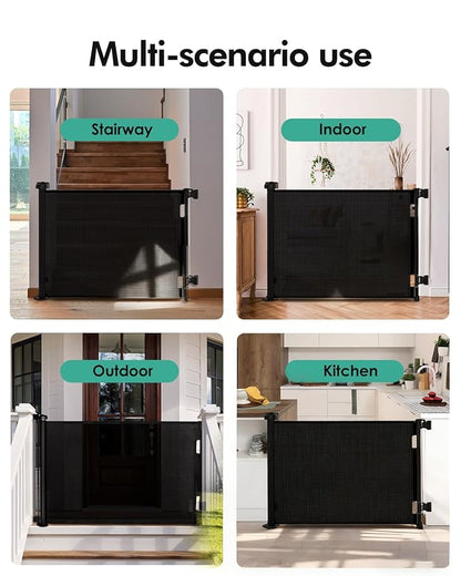 Retractable Baby Gates, Mesh Dog Gate for Doorways, 33.6" Tall, Expands to 55" Wide,Pet Safety Essential Fit for Baseboards, Wide Toddlers Gates for Hallways, Indoor & Outdoor,Black