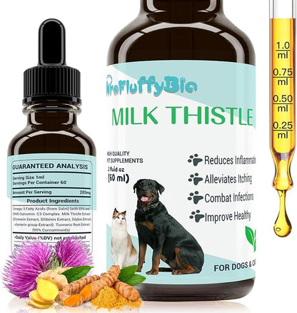 Milk Thistle for Dogs - Liver & Kidney Support, Natural Detox & Hepatic Health, with Wild Alaskan Salmon Oil & Curcumin, Omega 3 and Silymarins - Veterinarian-Formulated Herbal Supplement 2 Oz