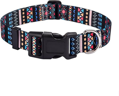 Mihqy Dog Collar with Bohemia Floral Tribal Geometric Patterns - Soft Ethnic Style Collar Adjustable for Small Medium Large Dogs(Black Bohemia,M)