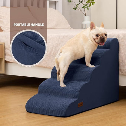 Aodisman 5-Step Dog Stairs and Ramp for High Bed, Non-Slip Sturdy Pet Steps for Small Dogs and Cats,22.2" H,Blue