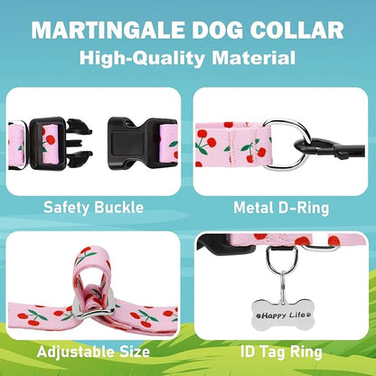 Martingale Dog Collars for Large Dogs with Buckle No Pull Cute Girl Pink Pet Collar (Cherry, Large)