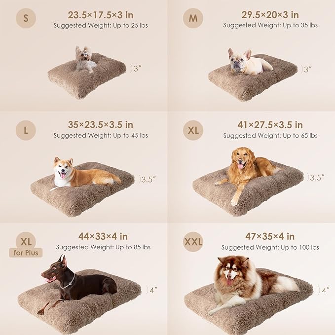 EHEYCIGA Fluffy Dog Crate Bed for Small Dogs, Plush Faux Fur Crate Pad, Calming Anti Anxiety Small Dog Bed, Washable Soft Warm Mat with Non-Slip Bottom, Camel