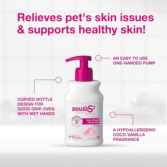 Douxo S3 Calm Shampoo, Contains 0.75% Ophytrium, Soothing, For Itchy, Irritated or Allergic Skin, For Dogs and Cats, 6.7 fl. oz. (200mL)