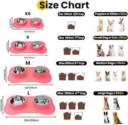 Conlun Dog Bowls with Non-Slip Silicone Mat, Spill Proof Large Food & Water Bowls Set, Easy Clean Dog Food Dish, Dishwasher Safe, Suitable for Dogs Cats Pet Under 90lbs, Large, Pink