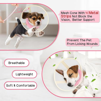 Soft Dog Cone Collar to Stop Licking-Adjustable Comfortable Mesh Recovery Collars After Surgery for Small or Miniature Dogs, Alternative to Plastic Elizabethan Collar for Neuter Incision Care (Pink,L)