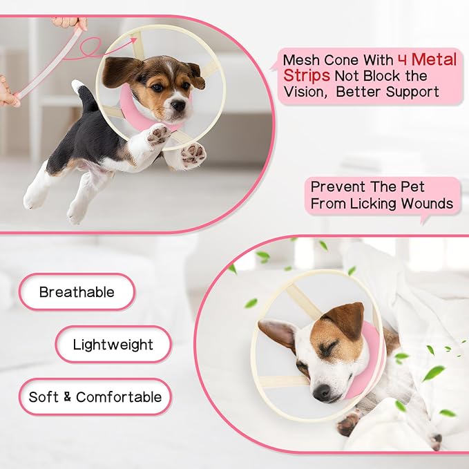 Soft Dog Cone Collar to Stop Licking-Adjustable Comfortable Mesh Recovery Collars After Surgery for Small or Miniature Dogs, Alternative to Plastic Elizabethan Collar for Neuter Incision Care (Pink,M)