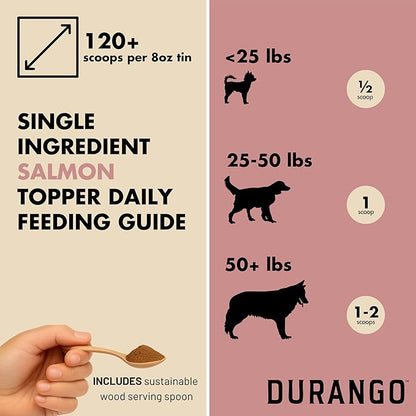 Durango Salmon Dog Food Topper, Single-Ingredient Dried Salmon Dog Food Topper for Dry Food, Fish Protein Dried Mixer with Omega Rich Meal Booster, 120+ Servings