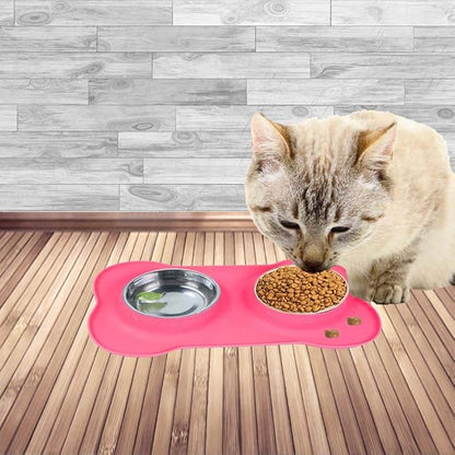 AsFrost Dog Food Bowls Stainless Steel Pet Bowls & Dog Water Bowls with No-Spill and Non-Skid, Feeder Bowls with Dog Bowl Mat for Dogs Cats and Pets-Pink, 24 0z in Total