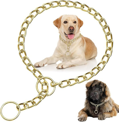 Dog Choke Collar Slip P Chain, Metal Slip Link Training Heavy Duty Dog Choker Collar Martingale Puppy Collars for XS Small Medium Large Big XL Breed Dogs (Gold, M(Neck Max 18inch) D3.0mm)