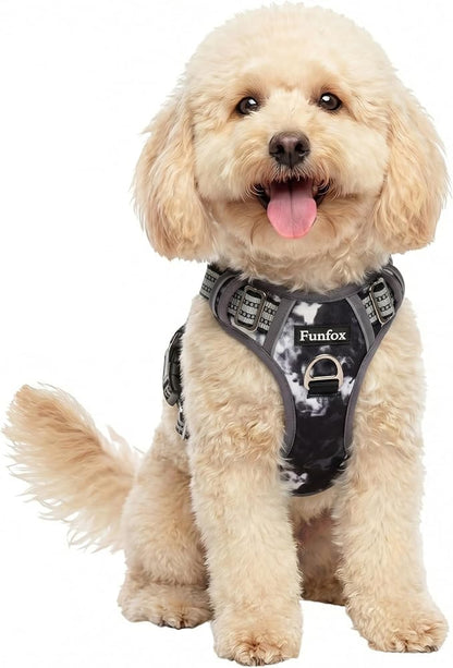Funfox Dog Harness No Pull, Adjustable Pet Vest Harness, Super Soft Material with Vertical Handle Easy Control, Reflective Night Walking, 2 Leash Clips for Small Sized Dogs, Misty Gray, S
