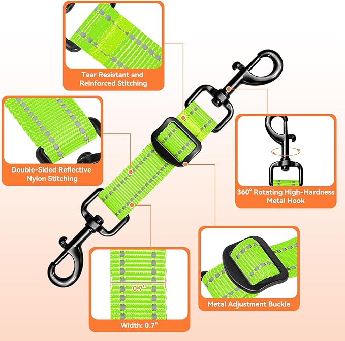 Dog Collar Safety Clip, Reflective Double-Ended Backup Connector for Harness to Collar, Adjustable Safety Clip for Prong, Pinch Collars, Prevents Escapes & Accidental Disconnection