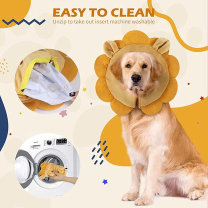 IEUUMLER Inflatable Recovery Dog Collar, Protective Donut Cone, Adjustable Soft Collar for Dog and Cat After Surgery Prevent from Biting & Scratching EU002 - Brown Lion M+