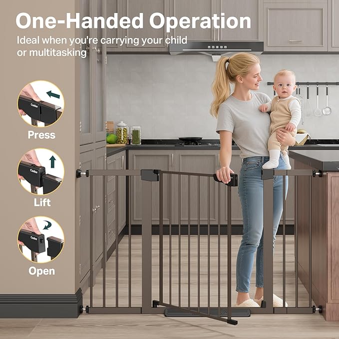 Cumbor Extra Wide Baby & Pet Gate Set, 29.7-51.5" & 36.6-59" Gates with Dual-Lock, Auto-Close, One-Hand Operation for Stairs, Hallways & Doorways