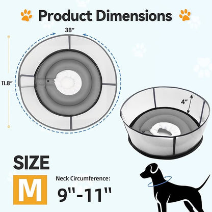 Upgraded Inflatable Dog Cone Collar for Dogs After Surgery,Adjustable Soft Elizabethan Collar for Medium Large Dogs,Comfortable Dual-Ring Dog Cone with Detachable Transparent Anti-Licking Shield（M