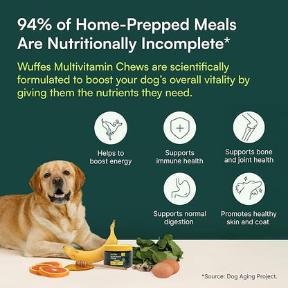 Wuffes 23-in-1 Dog Multivitamin Supplement for Hip & Joint, Skin & Coat and Immune System Support with Omega 3, Iron, Zinc, Vitamin C - Minerals & Vitamins for Senior Dogs and Puppies - 60 Soft Chews