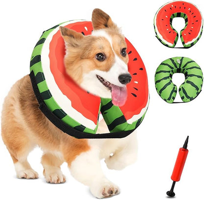 Dog Cone Collar Alternative, Inflatable, Waterproof Fabric Comfy Pillow for Dogs (Red-Green, XL(Neck:19.68'-29.6'))