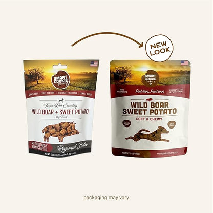 Smart Cookie All Natural Dog Treats - Wild Boar & Sweet Potato - Training Treats for Dogs with Allergies, Sensitive Stomachs - Soft Dog Treats, Chewy, Grain Free, Made in USA - 5oz Bag, Pack of 3
