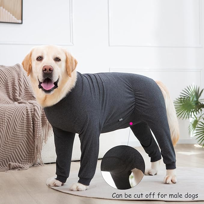 Yeapeeto Dog Onesie Surgery Recovery Suit for Large Medium Bodysuit Dogs Pajamas PJS Full Body for Shedding, Prevent Licking, Wound Protection, Cone Alternative(2XL,Dark Grey)