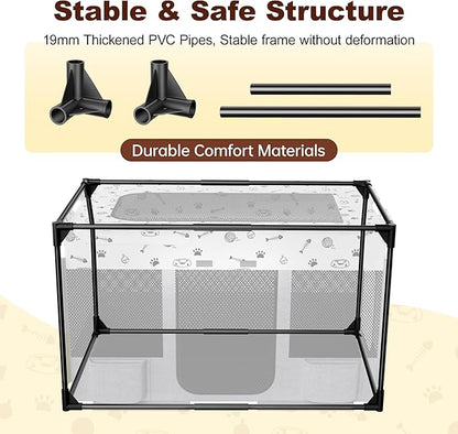 Portable Cat Playpen, Pet Dog Playpen, Kitten Puppy Play Pen for Indoor/Outdoor, Collapsible Cats Cages Enclosed Tent with Carrying Case, PVC Pipe Frame, 600D Oxford, 39" x 24" x 22"