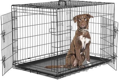 Dog Crate - Medium 36 Inch Double Door Portable Dog Cage, Metal Wire Pet Kennel with Secure Lock, Leak-Proof Pan Tray, Foldable Design for Dogs Pets Indoor Training and Outdoor Trave