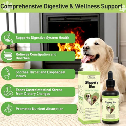 Slippery Elm for Dogs, Organic Herbal Digestive Support Drops for Dog Diarrhea Constipation Sensitive Stomach Acid Reflux, Promotes Healthy Digestion Bowel Function, Liquid Formula for All Breeds