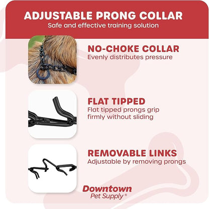 Downtown Pet Supply Chrome Plated Prong Collar for Dogs, Medium - Adjustable, No-Choke and No Pull Dog Collar with Removable Links - Pinch Collar for Dogs 20-40 lbs and 20" Neck Width, Black