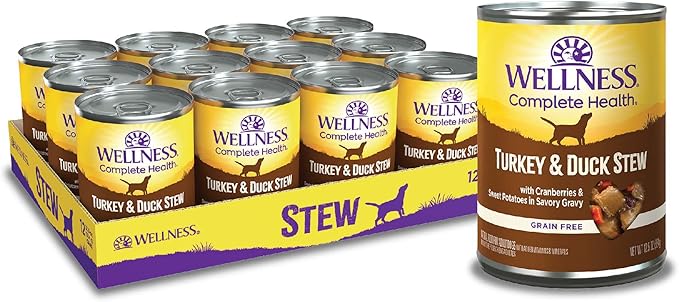 Wellness Complete Health Stew Adult Canned Wet Dog Food, Grain Free, Natural, Turkey and Duck Recipe, 12.5 oz, Pack of 12 Cans