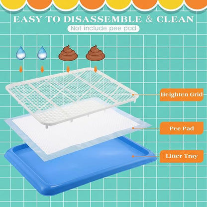 Mifoci 2 Pcs Dog Potty Tray Mesh Puppy Training Pad Holder Floor Protection Portable Pee Pad Pet Toilet Training Tray Litter Box Corner for Medium and Large Dogs (25.6 x 18.9 Inch,Blue)