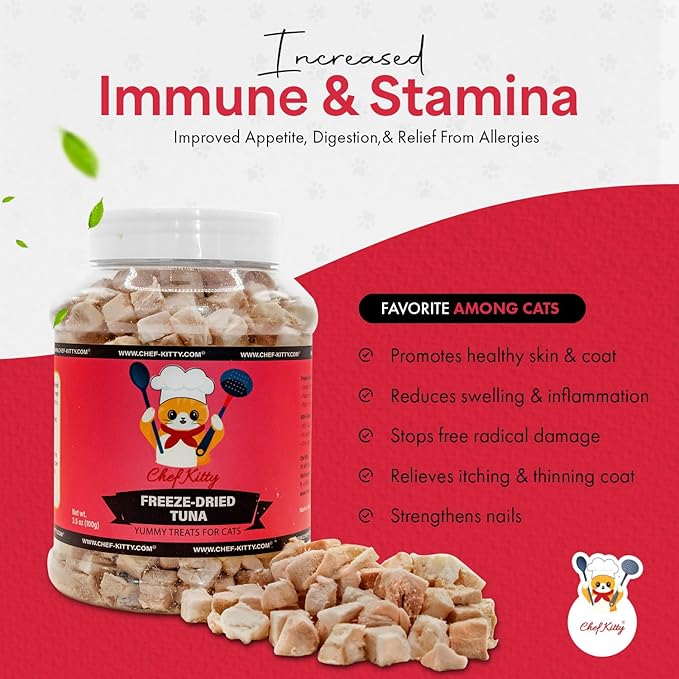 Tuna Cat Treats, 100% Wild Caught | Freeze Dried Dog Treats, High Protein | Grain-free, Single Ingredient Cat & Dog Food Toppers | No Additives or Preservatives | Inspected & Tested in USA | 3.5 oz