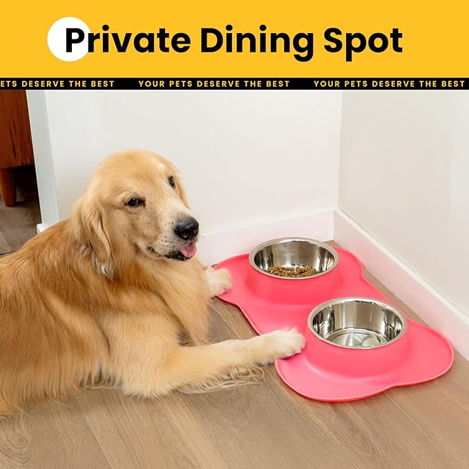Conlun Dog Bowls with Non-Slip Silicone Mat, Spill Proof Large Food & Water Bowls Set, Easy Clean Dog Food Dish, Dishwasher Safe, Suitable for Dogs Cats Pet Under 90lbs, Large, Pink