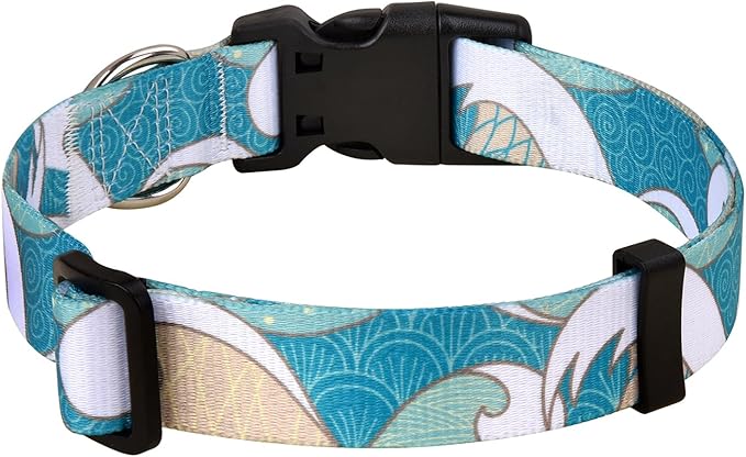 Mihqy Dog Collar with Bohemia Floral Tribal Geometric Patterns - Soft Ethnic Style Collar Adjustable for Small Medium Large Dogs(Sea Wave,XS)