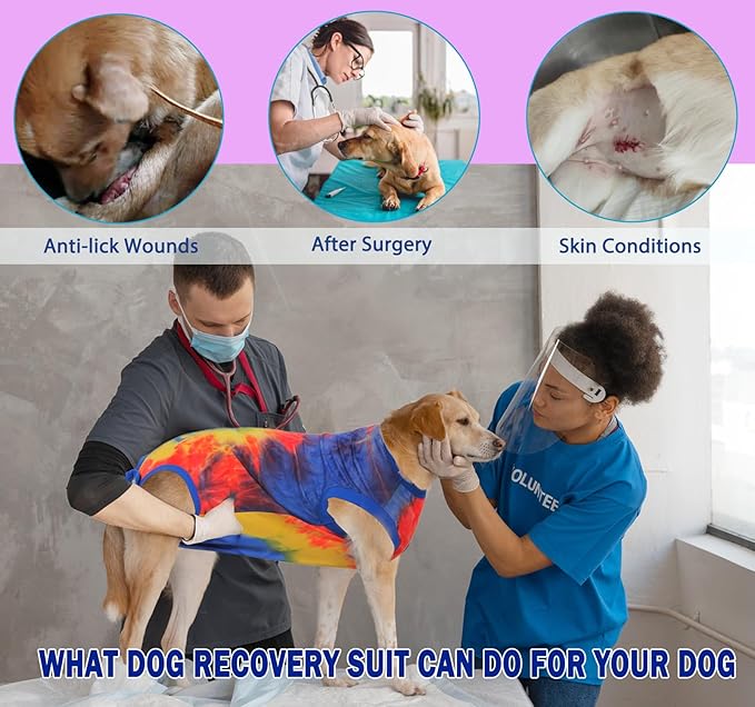 Dog Surgery Recovery Suit, Surgical Recovery Suit for Dog Male Neuter, Female Spay Shirt, Cone Alternative Pet Surgical Onesie Post Surgery Bodysuit, Tie-dye Blue, XXL