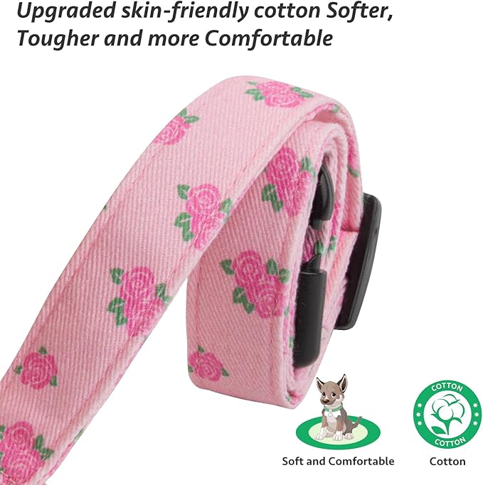 Cotton Handmade Dog Collar Cute and Distinctive Patterns Pink Rose with Pendant for Girl Boy Dogs Collars S