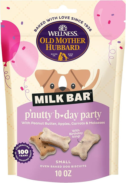 Wellness Old Mother Hubbard Milk Bar P'Nutty B-Day Party Dog Biscuits, Natural Treats, Peanut Butter Flavor with Birthday Icing, 10 oz Bag