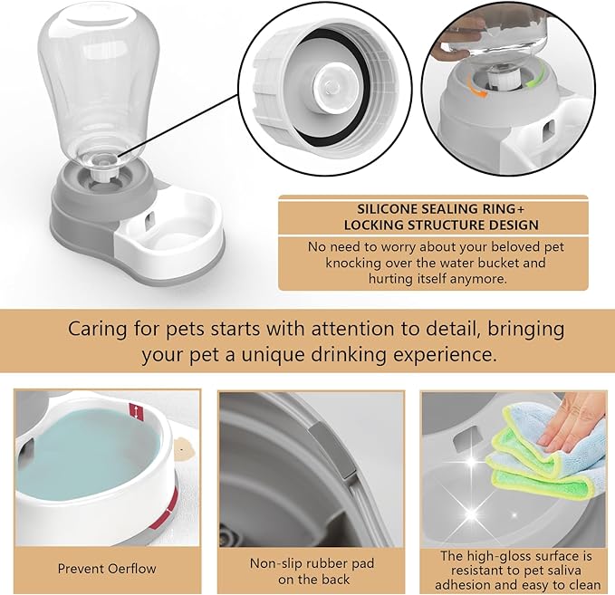 STALTWO 1.6 Gallon Automatic Dog Water Dispenser, Premium Large Capacity Gravity Pet Water Bowl with Non-Slip Mat for Multiple Pets, BPA-Free Cat Water Feeder for Large Dogs, Refill Less Often, Grey