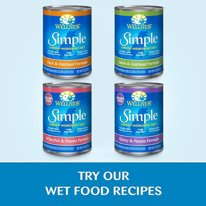 Wellness Simple Limited Ingredient Diet Adult Dry Dog Food, Wholesome Grain Kibble, Sensitive Stomach, Skin & Coat Support, Natural, Chicken Free, Lamb and Oatmeal Recipe, 26 lb Bag