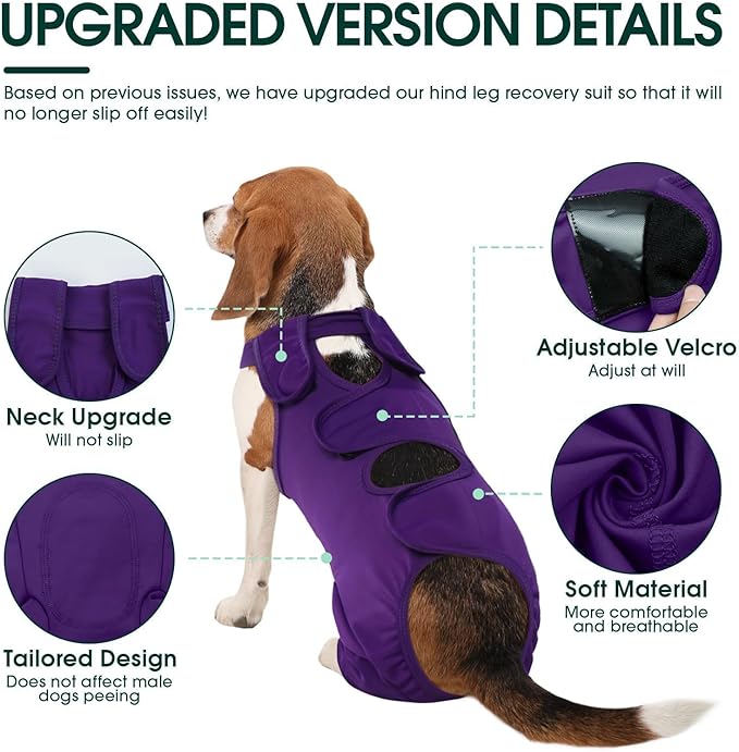 Kuoser Dog Recovery Suit for Back Legs, Thigh Wound Protective Sleeve for Dogs, Dog Recovery Sleeve for Female Male Dogs, Dog Onesie After Surgery Pet Surgical Suit for Spay Neuter, Purple L