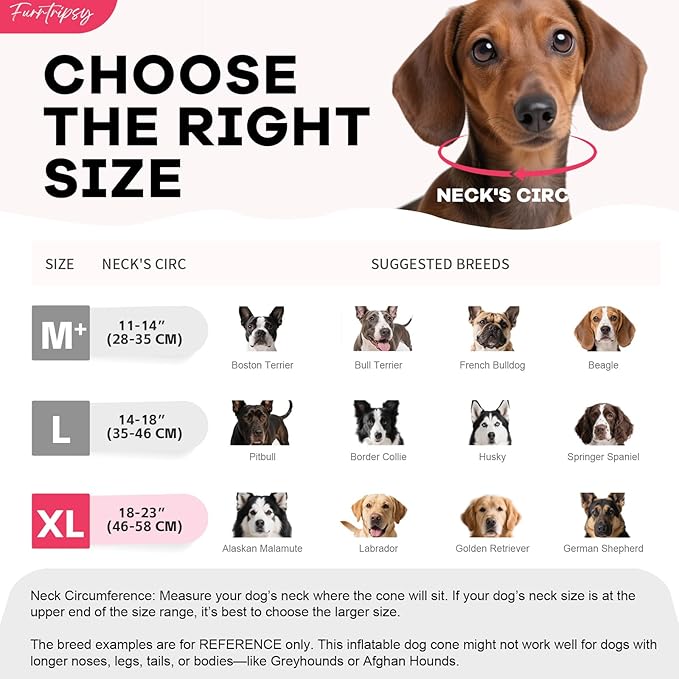 Inflatable Dog Cone Collar with Detachable Sturdy Shield,Soft&Lightweight-Ideal for Post-Surgery Recovery and Daily Wear,Suitable for Small Medium Large Dog Breeds(Donut Pink,XL)