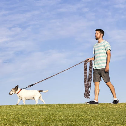 Long Dog Leash for Training 50Ft-Reflective Nylon Rope with Swivel Hook-Recall Agility Lead for Large Small Medium Dogs Outside Walking Hiking-Brown Diam 1/2"