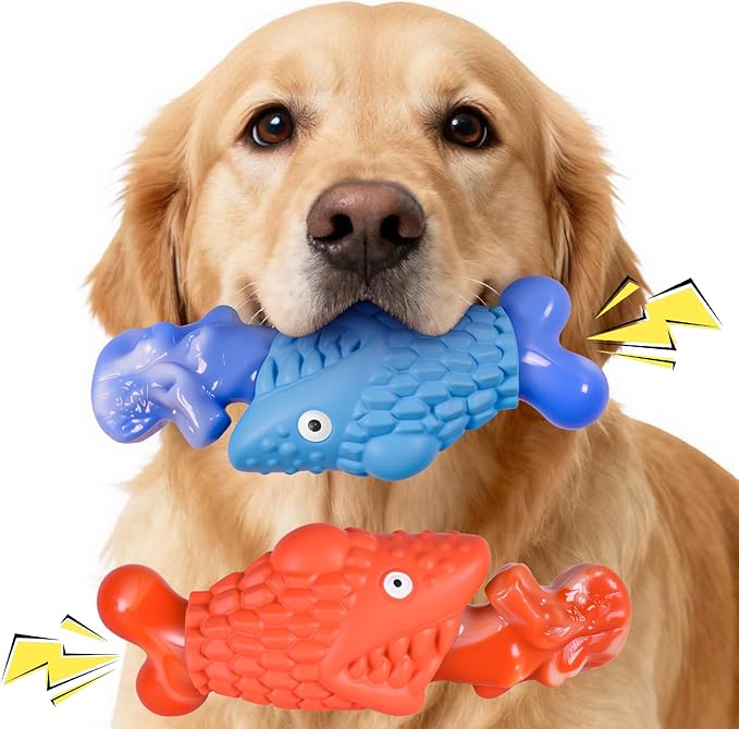 Kseroo Tough Dog Toys for Aggressive Chewers: 2 Pack Indestructible Dog Toys to Keep Them Busy, Tough Chew Toys for Large Dogs, Nylon & Rubber Dog Chew Bones, Squeaky Dog Toy for Large Breed