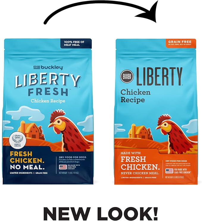 BIXBI Liberty Grain-Free Dry Dog Food, Chicken Recipe – Fresh Meat, High Protein, No Meat Meals – USA Made, 11 lbs