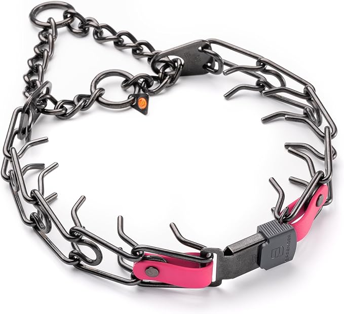 Herm Sprenger Black Stainless Steel Dog Collar with Quick Release ClicLock Buckle O-Ring Biothane Insert Training Collar Made in Germany (Passionfruit Pink, 25in x 4.0mm(Neck Size up to21-22in))