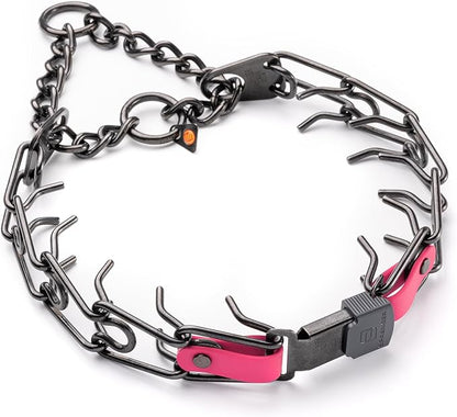 Herm Sprenger Black Stainless Steel Dog Collar with Quick Release ClicLock Buckle O-Ring Biothane Insert Training Collar Made in Germany (Passionfruit Pink, 25in x 4.0mm(Neck Size up to21-22in))