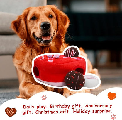 Hollypet Squeaky Dog Toy, Interactive Plush Hide and Seek Dog Toys for Small Medium Sized Dogs and Non-Aggressive Chewers, Puppy Teeth Clean Chew Toys, Valentine's Day Chocolate
