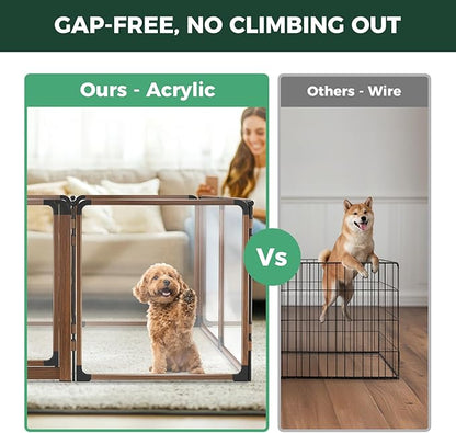 FXW AuraSpace Pro Acrylic Indoor Dog Playpen, Heavy-Duty with Metal Frame, 24" Height 6 Panels for Puppies & Small Dogs,Walnut│Patented